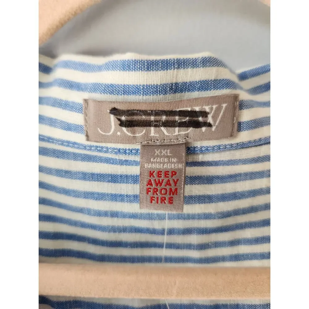 NWT J. Crew Cotton Poplin *Top Only* In Stripe Blue/White XXL